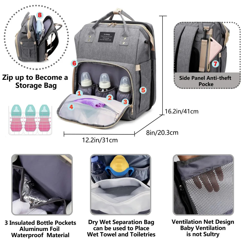 3-in-1 Maternity Backpack with Folding Baby Crib – Large Capacity Bag