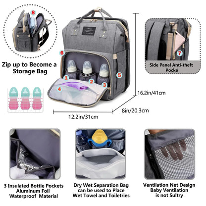 3-in-1 Maternity Backpack with Folding Baby Crib – Large Capacity Bag