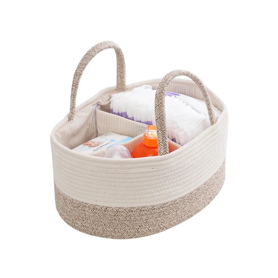 Cotton Rope Baby Nursery Caddy – Portable Nappy Organiser