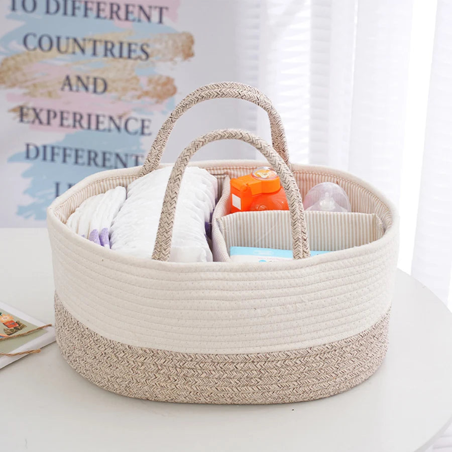 Cotton Rope Baby Nursery Caddy – Portable Nappy Organiser